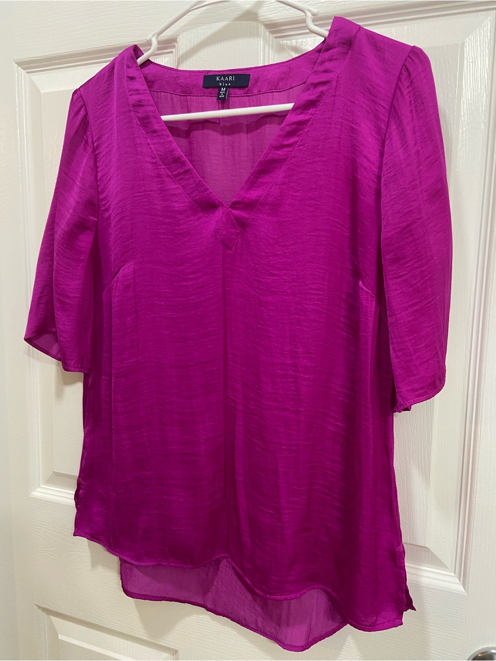Magenta V-Neck Flutter Sleeve Blouse